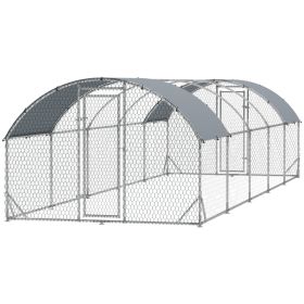 Large Metal Chicken Coop with Waterproof and Anti-UV Cover for Yard, Outdoor, Duck, Rabbit, 9.2' x 31.2' x 6.5'