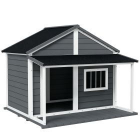 Outdoor Cabin Style Dog House, Medium Dogs, 53 lbs, Gray