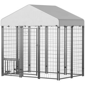 5.9' x 4' x 6' Outdoor Dog Kennel with Roof, Rotating & 4-Level Adjustable Bowls
