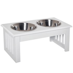 6" Height Small Puppy Dog Feeding Station for Messy Pets, Stainless Steel Elevated Dog Bowls with Modern Wooden Frame, Dog Food Stand Pet Feeding St