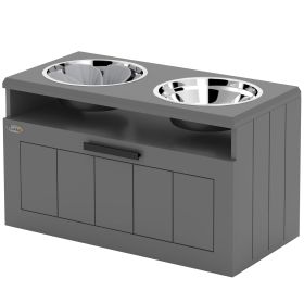 Elevated Dog Bowls, Large Breed Raised Dogs Bowl Stand with 2 Stainless Steel Bowls, Storage Drawer and Slow Feeder Mat