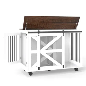 47.2" Mobile Dog Crate With Flip-Top Feeding Door, Dual-Access & 5 Caster System (2 Locking), Side Hooks - Multi-Functional Pet Kennel,double Dog Cra