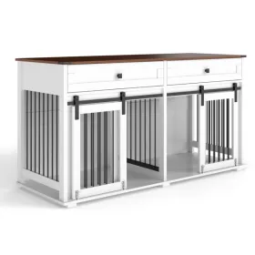 63'' Large Dog Crate Furniture For Double Dog, Wooden Dog Kennel With 2 Drawers,Divider And Sliding Door, Water Resistant Indoor Pets Furniture Style
