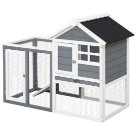 Indoor Rabbit Enclosure, 48" Weatherproof Wooden Rabbit Hutch, with Slanted Asphalt Roof & Fun Outdoor Run for Bunnies & Ferrets - Gray