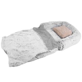1Pc Large Foldable Human Size Dog Bed With Pillow Blanket Flurry Plush Napping Human-Sized Dog Bed Machine Washable Zipped Removable Cover For Pets K