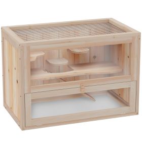 2-Level Hamster Cage Mice and Rat House, Small Animal Habitat for Guinea Pigs, Chinchillas with Openable Top, Front Door, Shelf and Ladder, Natu