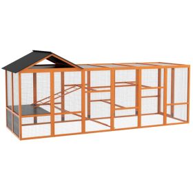 Wooden Chicken Coop Run for 6 - 10 Chickens, Hen House Add-On with Storage, Perches, 141.75" x 48" x 61", Orange