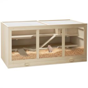 45" Extra Large Wooden Hamster Cage, 3-Layer Rat Cage with Opening Roof, PVC Window, Small Animal Habitat for Gerbil, Dwarf & Syrian Hamsters, N