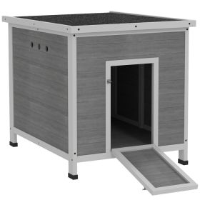Wooden Duck Coop with Openable Roof, Removable Floor, Double Doors, Ramp, for 2-4 Ducks, Chickens, 25" x 32" x 30"