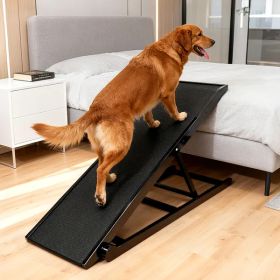 Dog Ramp For Couch Or Bed, Folding Wooden Pet Ramp With Anti-Slip Rubber Mat & 3 Removable Safety Side Rails