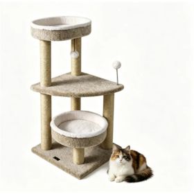 36" Compact SpaceSaving Cat Activity Center, HeavyDuty Stable Cat Climbing Furniture with Plush Rest Areas & Pompom Toy for Kittens & Adult Cats (Option: Default title)