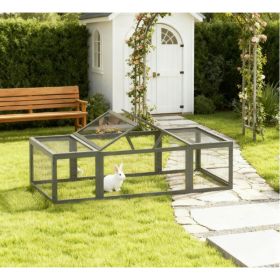 Large Wooden Rabbit Hutch Habitat Enclosure (Option: Grey)