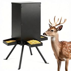 14 Gallon Gravity Deer Feeder 50-90 LBS Capacity Galvanized Coated Steel Wildlife Game Feeder with 4 Feeding Trays Lockable Lid Ground Pegs for H (Option: Default title)
