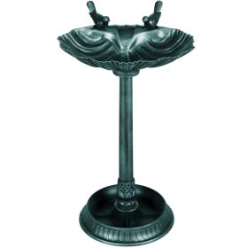 32" Antique Bird Bath Decorative Birdbath Bird Feeder Bowl with Planter Pedestal and Bird Statues, Verdigris (Option: Dark Green-530x180x440 mm)