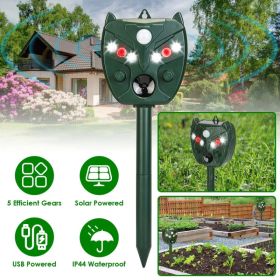 5Setting Outdoor Ultrasonic Deterrent Unit, Solar and Micro USB Dual Charging, PIR Motion Detection, IP44 ABS Construction, 2Way Mount for Garden (Option: Default title)
