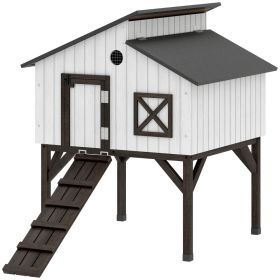 Chicken Coop Hen House with Nesting Box, Elevated Rabbit Hutch with Ramp, Asphalt Openable Roof and Elevated Legs (Option: White-970x775x230 mm)