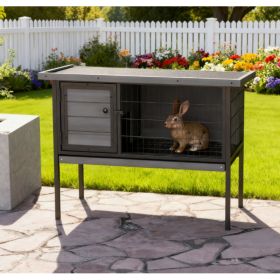 Wooden Rabbit Hutch Elevated With No Leak Tray, Gray (Option: Black Grey)