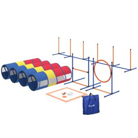 Dog Agility Training Equipment, 12-Piece Dog Obstacle Course with Adjustable Hurdle & Ring, 4 Tunnels, Weave Poles (Option: multicolor-700x670x150 mm)