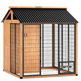 7' x 6' Extra Large Dog House, Wood Outdoor Dog Kennel with Storage Cabinet, Stainless Steel Bowls, Light Yellow (Option: Yellow-2200x350x140 mm)