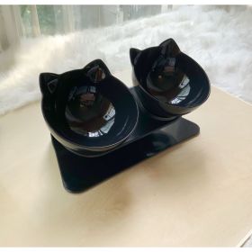 Cat Double Bowl Cat Food Bowl Protects Cervical Vertebra (Option: Black double bowl A)