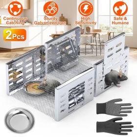 2Pcs Humane Rat Trap Catch and Release Live Mouse Cage Traps with Automatic Continuous Cycle Trapping for Chipmunk Rodent Mouse Small Animals (Option: Default title)