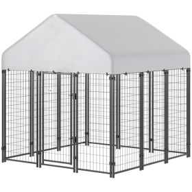 Outdoor Dog Kennel with Roof, 6' x 6' x 6' Heavy Duty Welded Wire Dog Playpen Enclosure with Escape-proof Lock (Option: Silver-1240x630x280 mm)
