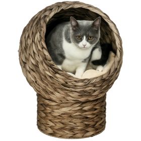 Handwoven Elevated Cat Bed with Soft Cushion & Egg Chair Shape, Basket Bed Kitty House with Stand, Raised Wicker House for Indoor Cats, 20" H, Gr (Option: Dark Gray-420x420x360 mm)