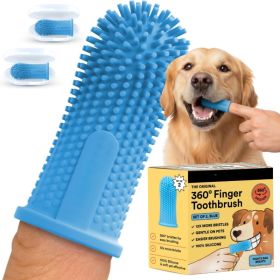 Dog Toothbrush, 360 Dog Tooth Brushing Kit, Finger Toothbrush, Cat Tooth Brush, Teeth Cleaning, Pet Tooth Brush For Small  Large Pets (Option: Blue)