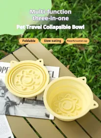 3-in-1 Pet Travel Collapsible Bowl Foldable Slow-Feeder With Strong Suction Cups  Portable Silicone Dog Bowl With Hook For Hanging On Collar-Backpack (Option: Green-450ml)