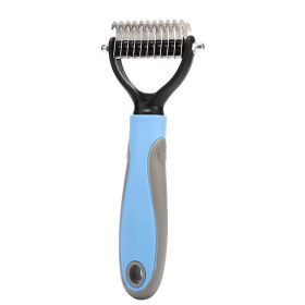 Stainless Double-sided Pet Brush Hair Removal Comb Grooming Dematting Dog Grooming Shedding Tools (Option: Blue-7x17.5cm)