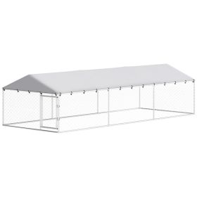 20' x 7.5' x 5' Dog Kennel Outdoor for Large Dogs with Waterproof Roof, Silver (Option: Silver-1860x415x160 mm)