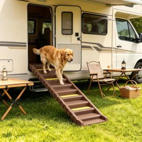 Brown Portable Dog Ramp Foldable Stairs for Medium Small Dogs to Get on Car Truck SUV (Option: Default title)