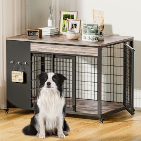 38in  Dog Crate Furniture - Dog Crate With DIY Frame, Sliding Door Indoor Kennel, Wooden Dog Cage End Table, For Medium-Large Breed, Size L (Option: 7006GREIGE-38in)