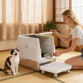 Cat Stainless Steel Cat Litter Box For Big Cats With Flip Cover (Option: Light Gray Transparent)