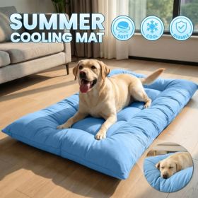 Extra-Large Cooling Dog Sofa Bed, Ultra-Soft Plush Pet Mat With 8 Compartments And Non-Slip Bottom, Thick Polyester Dog Bed For Large Dogs (Option: Blue)