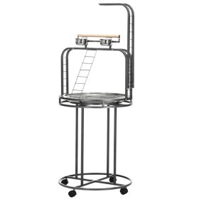 PawHut Parrot Stand Large Bird Perch Stand With Toy Hook  3 Ladders, Parrot Perch, Bird Wooden Stand, Gray (Option: Gray)