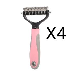 Stainless Double-sided Pet Brush Hair Removal Comb Grooming Dematting Dog Grooming Shedding Tools (Option: Pink 4pcs-9.5x17.5cm)