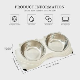 Macaron Pink-Dual Stainless Steel Pet Bowls, 600ml Each, Non-Slip, Dishwasher Safe For Small-Medium Pets (Option: White)
