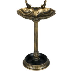 32" Antique Bird Bath Decorative Birdbath Bird Feeder Bowl with Planter Pedestal and Bird Statues, Bronze (Option: Bronze-530x180x440 mm)