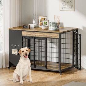 42-Inch Double Wide Wooden Double-Door Dog Crate Side Table Combo - Heavy-Duty DIY Assembly, Chew-Resistant Construction, Indoor Living Room Func (Option: 7008RUSTIC BROWN-42in)