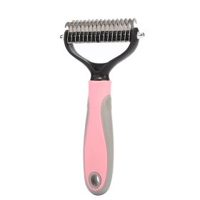 Stainless Double-sided Pet Brush Hair Removal Comb Grooming Dematting Dog Grooming Shedding Tools (Option: Pink-7x17.5cm)