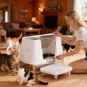 Cat Litter Box ,Top And Side Entry Enclosed Litter Box With Flip Top (Option: Light Gray Transparent)