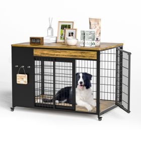 38in  Dog Crate Furniture - Dog Crate With DIY Frame, Sliding Door Indoor Kennel, Wooden Dog Cage End Table, For Medium-Large Breed, Size L (Option: 7006RUSTIC BROWN-38in)