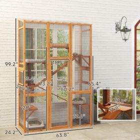 Outdoor Catio Cat Enclosure, Large Wooden Cat House With 6 Jumping Platforms, Scratching Post.For Multiple Packages Shipped, Please Pay Attention (Option: Orange)