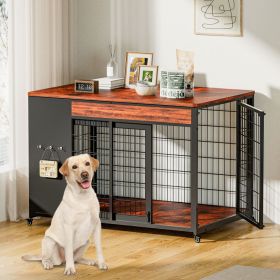 42-Inch Double Wide Wooden Double-Door Dog Crate Side Table Combo - Heavy-Duty DIY Assembly, Chew-Resistant Construction, Indoor Living Room Func (Option: 7008BROWN-42in)