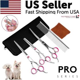 Pet Dog Grooming Scissors Stainless Straight Curved Thinning Shears Trimmer Kits (Option: Default title)