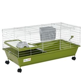 35"L Small Animal Cage, Rolling Bunny Cage, Guinea Pig Cage with Food Dish, Water Bottle, Hay Feeder, Platform, Ramp for Chinchilla, Green (Option: Green-915x475x180 mm)