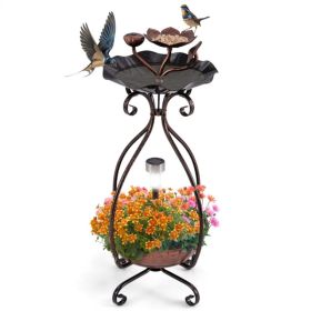 Copper Solar Bird Bath Feeder Combo with Flower Planter Pedestal and Solar Lights (Option: Default title)
