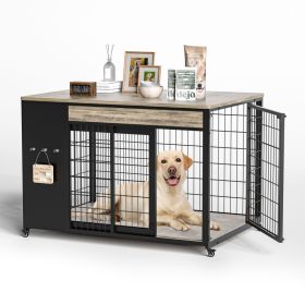 42-Inch Double Wide Wooden Double-Door Dog Crate Side Table Combo - Heavy-Duty DIY Assembly, Chew-Resistant Construction, Indoor Living Room Func (Option: 7008GREIGE-42in)