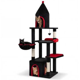 Gothic 5-Level Cat Tree 63" Tall with Sisal Scratching Posts Black Red Cat Tower (Option: Default title)